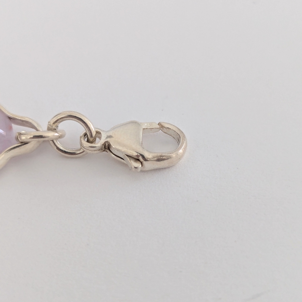 Vintage '90s Amethyst & Rose Quartz Cabochon Linked Sterling Silver Bracelet - Picture 7 of 15